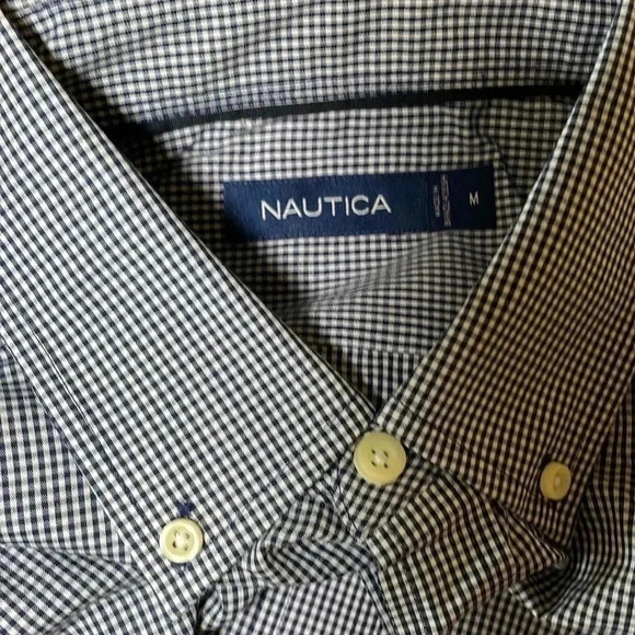 Nautica navy and white gingham button down shirt sz M - Picture 2 of 9
